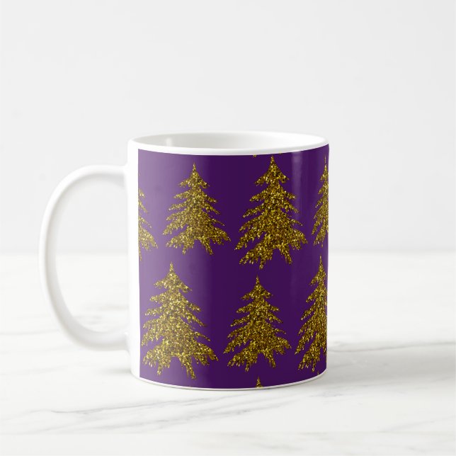 Weihnachtsbaum aus Gold Glitzer im lila Hintergrun Kaffeetasse (Links)