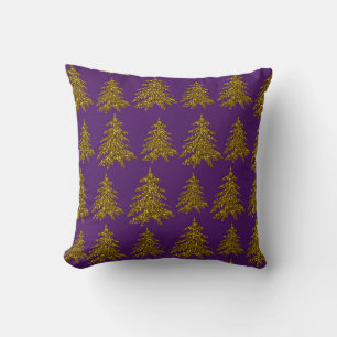 Weihnachtsbaum aus Gold Glitzer im lila Hintergrun Kissen