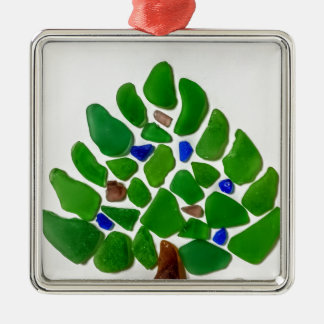 Weihnachtsbaum aus grünem Glas Silbernes Ornament