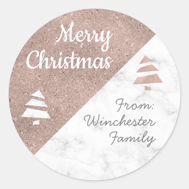 Weihnachtsbaum aus Marmor (Metallic: Rose-Gold) Runder Aufkleber (Vorderseite)