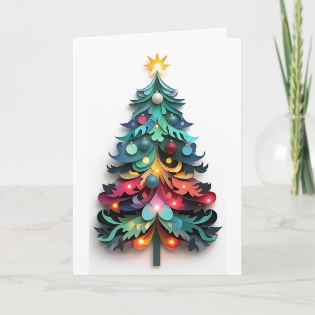 Weihnachtsbaum aus Papier schneiden Einladung (Vorderseite)