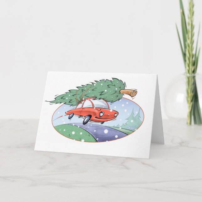 "Weihnachtsbaum-Auto" - durch Gerry O'Neill Feiertagskarte (Vorderseite)