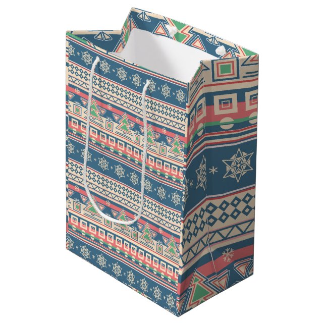 Weihnachtsbaum Aztec Style - Einzigartiger Urlaub Mittlere Geschenktüte (Vorderseite Schrägansicht)