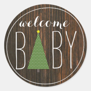 Weihnachtsbaum Babyduschenaufkleber - Holz Runder Aufkleber