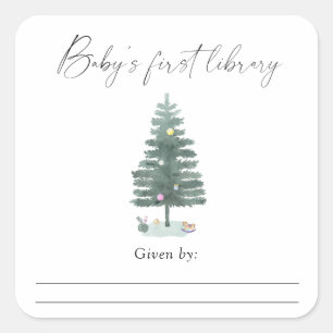 Weihnachtsbaum - Baby's erste Bibliothek Quadratischer Aufkleber
