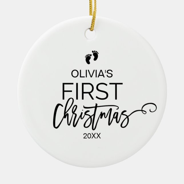 Weihnachtsbaum Baby's First Christmas Holiday Keramikornament (Vorne)