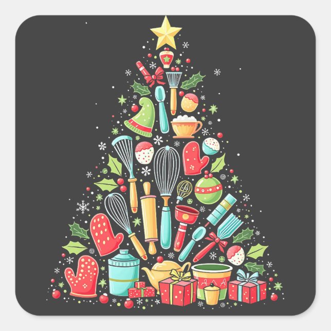 Weihnachtsbaum Backen Koch Cook Xmas Quadratischer Aufkleber (Vorderseite)