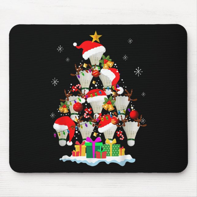 Weihnachtsbaum Badminton Ball Weihnachtsmannmütze  Mousepad (Vorne)