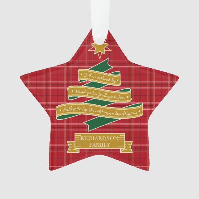 Weihnachtsbaum-Band-rote karierte Ornament (Vorderseite)