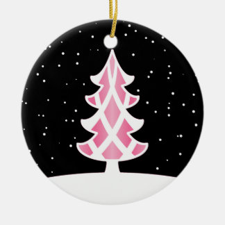 Weihnachtsbaum-Bändersnowy-Himmel-Rosa Keramikornament
