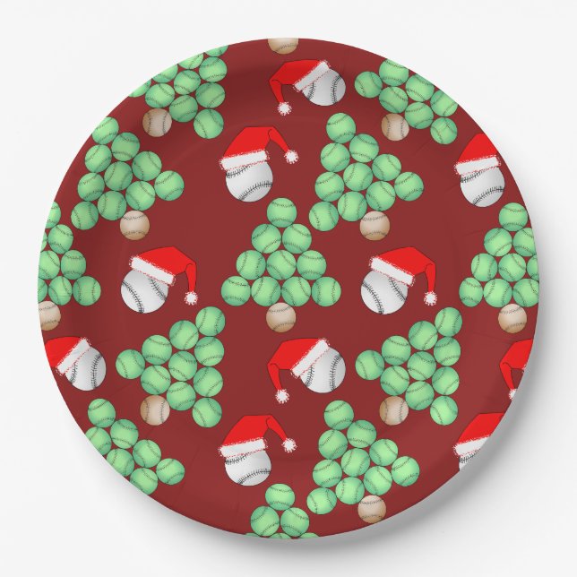 Weihnachtsbaum Baseball-Weihnachtsmannmützen Pappteller (Vorderseite)