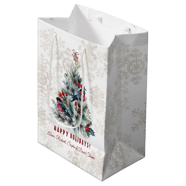 Weihnachtsbaum Berries Holiday wünscht Monogram Mittlere Geschenktüte (Vorderseite Schrägansicht)