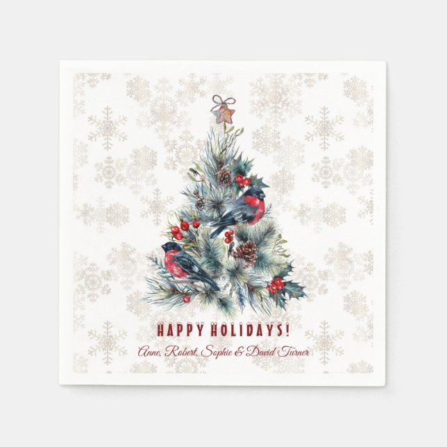 Weihnachtsbaum Berries Holiday wünscht Monogram Serviette (Vorderseite)