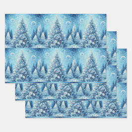 Weihnachtsbaum Blaue Decoupage Fantasie Geschenkpapier Set