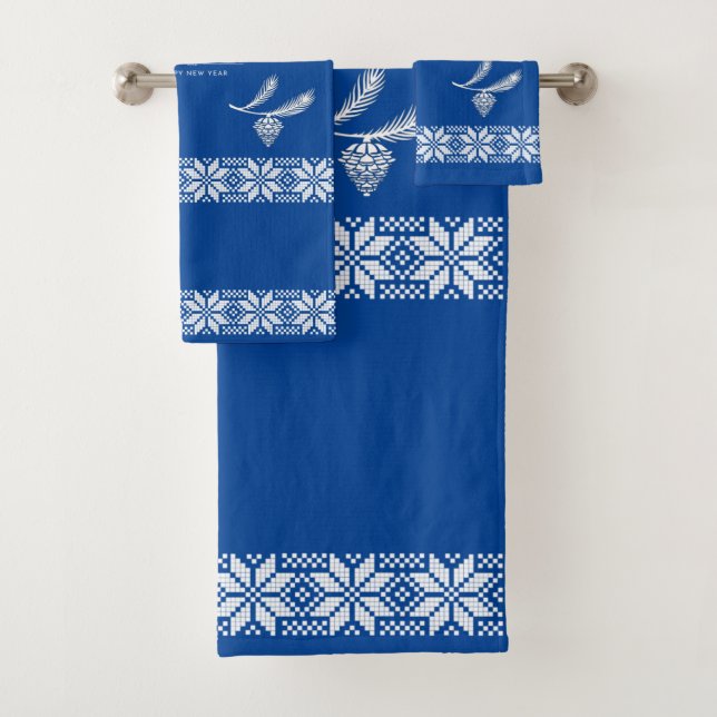Weihnachtsbaum. Blaue Farbe Badhandtuch Set (Insitu)
