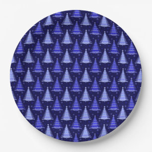 Weihnachtsbaum Blaue Muster Design Pappteller