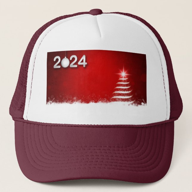 Weihnachtsbaum blinkend Rot-Farbe Hintergrund-Cap Truckerkappe (Vorderseite)