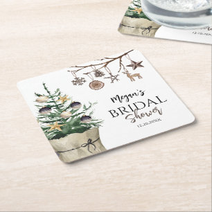 Weihnachtsbaum Boho Winter Brautparty Rechteckiger Pappuntersetzer