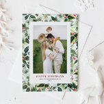 Weihnachtsbaum Botanisches Muster Foto Feiertagskarte<br><div class="desc">Gute Ferien! Versenden Sie mit dieser Karte mit dem Thema "Urlaub im Grünen" Feriengruß an Familie und Freunde. Es zeichnet sich durch das Aquarellmuster der Heiligen und der Weihnachtsblüte aus. Personalisieren Sie diese,  indem Sie ein vertikales Foto,  Namen und Nachricht hinzufügen.</div>
