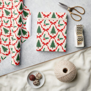 Weihnachtsbaum & Bow Muster Wrapping Paper Roll Geschenkpapier