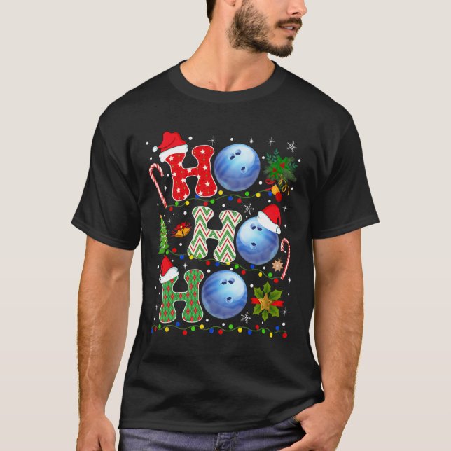 Weihnachtsbaum Bowling Ho Ho Ho Santa Lights Xmas T-Shirt (Vorderseite)