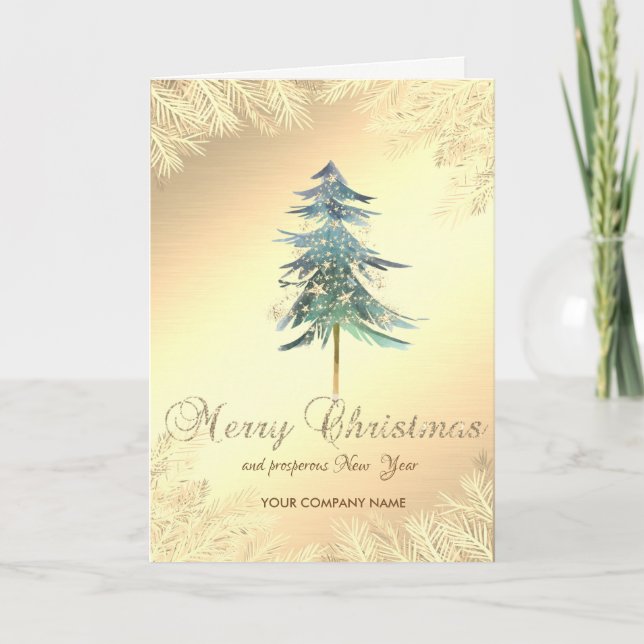 Weihnachtsbaum, Branchen, Gold, Unternehmen Feiertagskarte (Vorderseite)