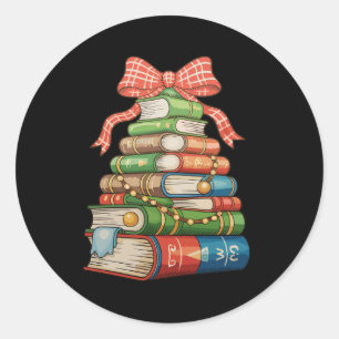Weihnachtsbaum Bücher Bow Leseliebhaber Bibliothek Runder Aufkleber