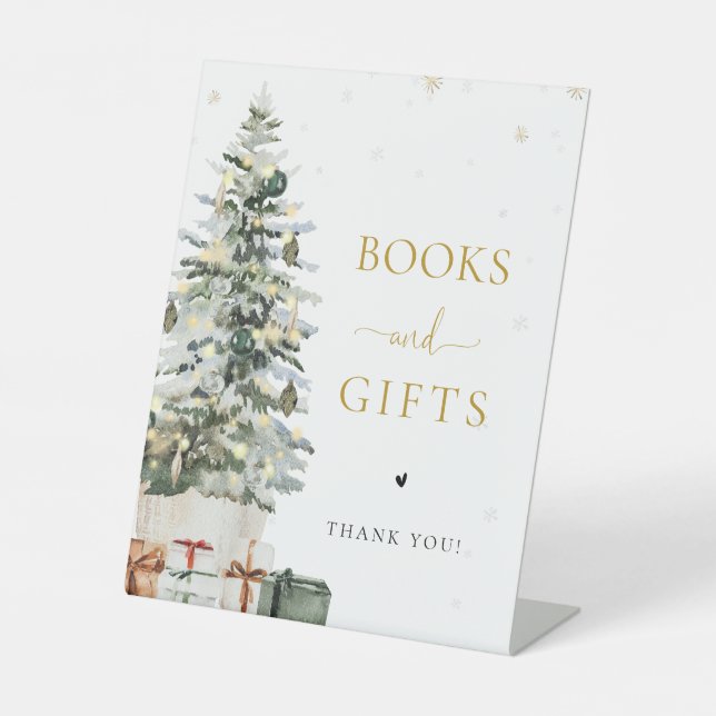 Weihnachtsbaum Bücher und Geschenke Schild (Vorderseite)
