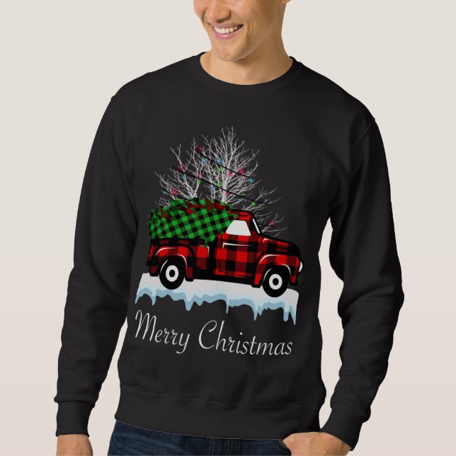 Weihnachtsbaum Buffalo Kariert Red Truck Pajama Xm Sweatshirt (Vorderseite)