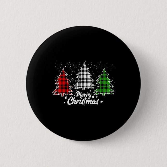 Weihnachtsbaum Buffalo Kariert Red White Green Wei Button (Vorderseite)