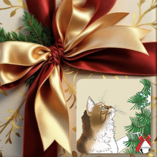 Weihnachtsbaum Calico Cat Ornaments Funny Quadratischer Aufkleber