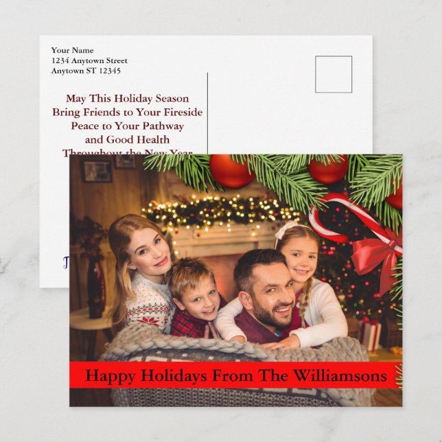 Weihnachtsbaum Candy Cane Border Happy Holidays Postkarte (Vorne/Hinten)