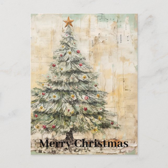 Weihnachtsbaum-Collage im Vintage-Stil Postkarte (Vorderseite)