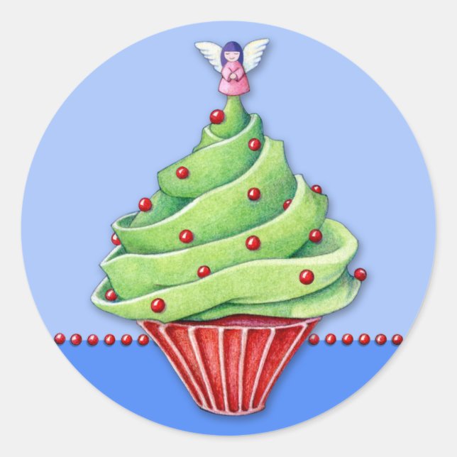 Weihnachtsbaum Cupcake blue2 Aufkleber (Vorderseite)
