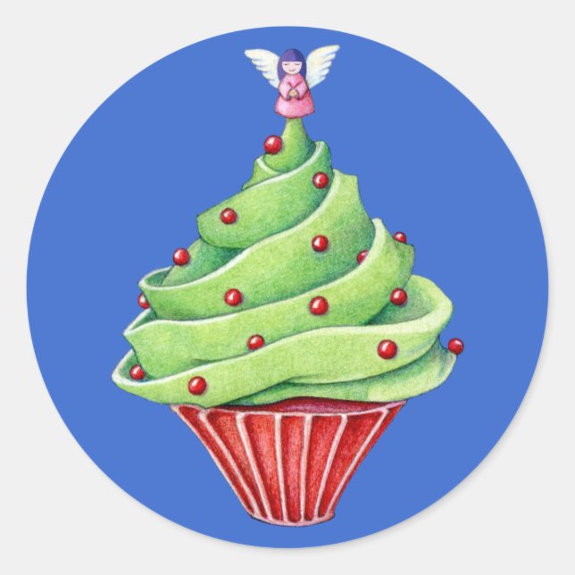Weihnachtsbaum Cupcake Blue Sticker (Vorderseite)