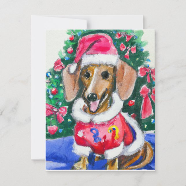 Weihnachtsbaum Dackel Aquarellmalerei Feiertagskarte (Vorderseite)