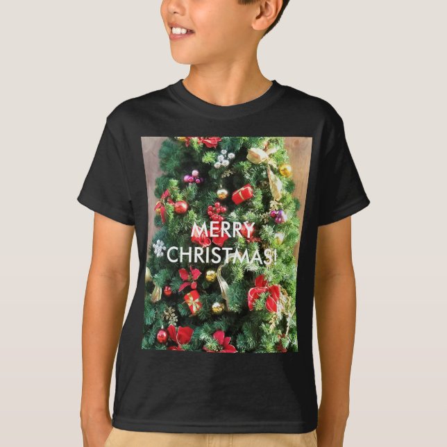 Weihnachtsbaum dekoriert T-Shirt (Vorderseite)