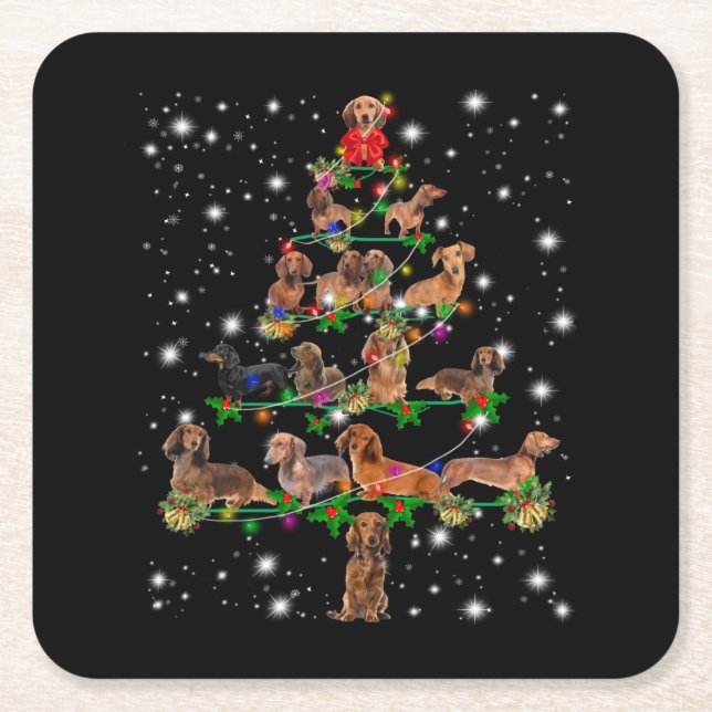 Weihnachtsbaum der Dackel mit leuchtendem Licht Rechteckiger Pappuntersetzer (Vorderseite)