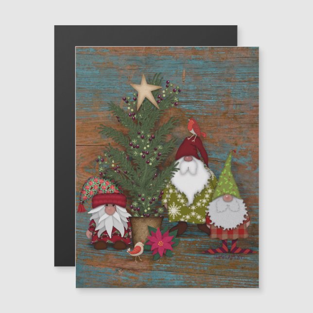 Weihnachtsbaum der Folk Art und Dekoration der Gno Magneteinladung (Vorne/Hinten)