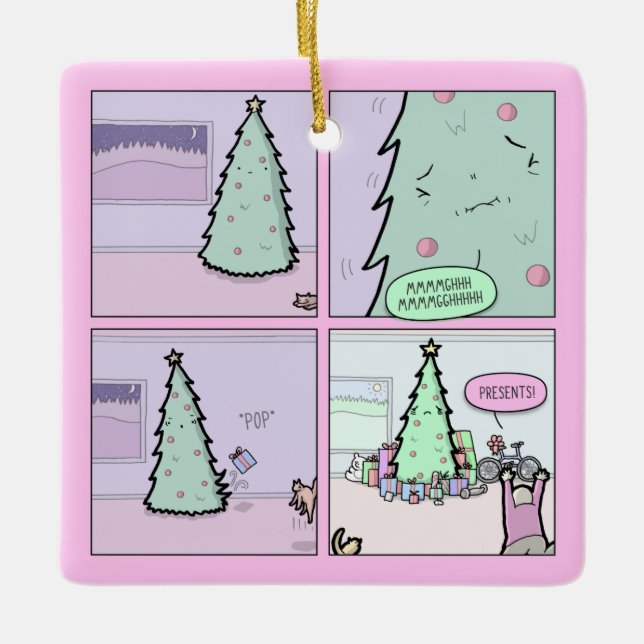 Weihnachtsbaum, der Geschenk-Comic-Verzierung Keramikornament (Vorderseite)