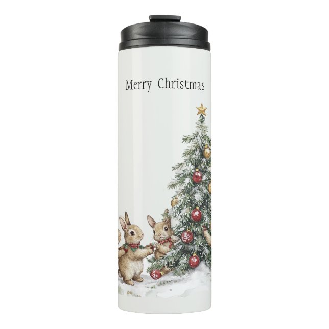 Weihnachtsbaum der Kaninchen Thermosbecher (Vorderseite)