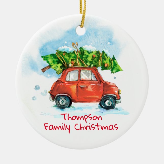 Weihnachtsbaum der Weihnachtsfamilie individuell a Keramik Ornament (Vorne)
