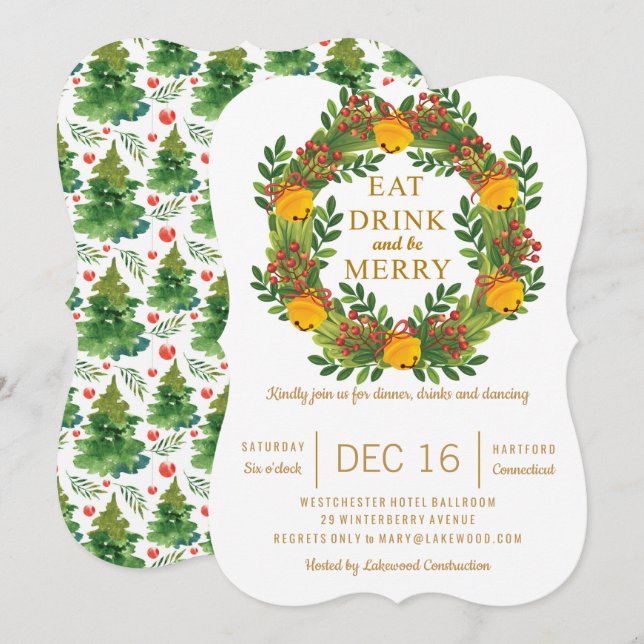 Weihnachtsbaum des Classic Holiday Wreath Party Einladung (Vorne/Hinten)