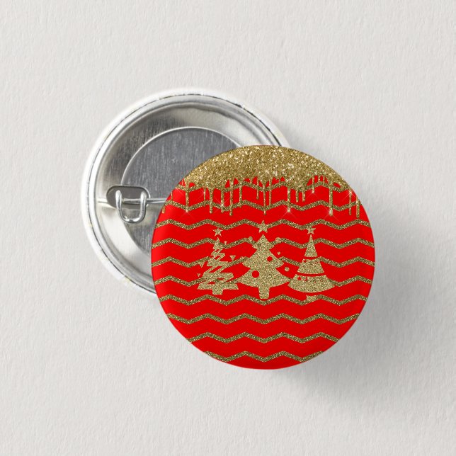 Weihnachtsbaum des Roten Glitzer Button (Vorne & Hinten)