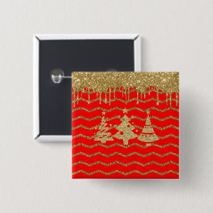 Weihnachtsbaum des Roten Glitzer Button