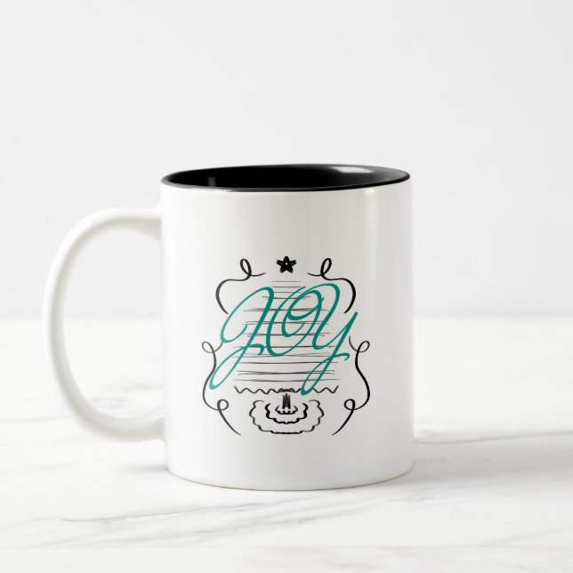 Weihnachtsbaum Doodles Whimsical Joy Script Zweifarbige Tasse (Links)