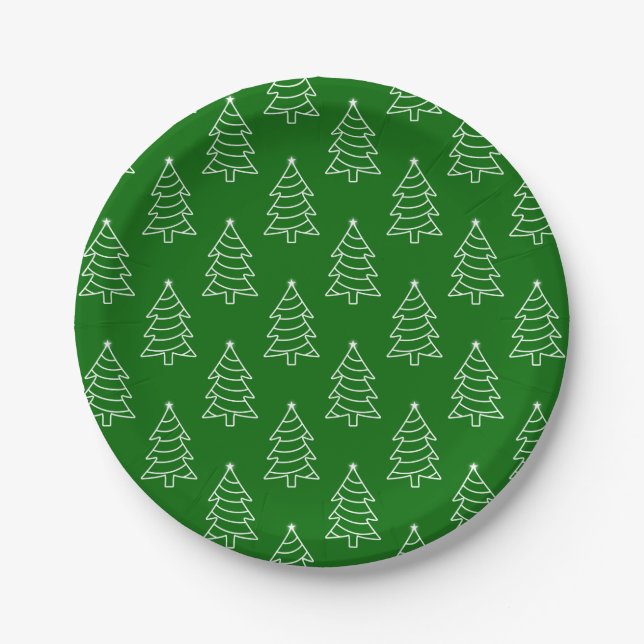 Weihnachtsbaum Dunkle Grüne Hintergrundpapier Plat Pappteller (Vorderseite)