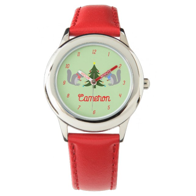 Weihnachtsbaum Eichhörnchen nach Maß dekorieren Armbanduhr (Vorderseite)