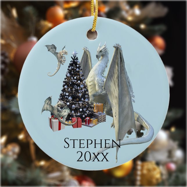 Weihnachtsbaum Eisdrache mit Babys Keramik Ornament (Von Creator hochgeladen)