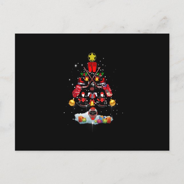 Weihnachtsbaum Eishockey Weihnachtsbaum Weihnachts Postkarte (Vorderseite)